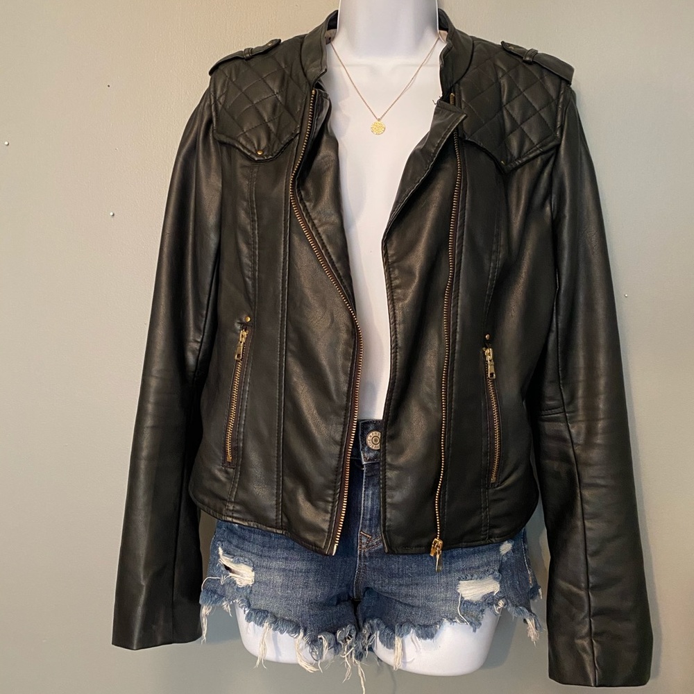 Ci Sono Faux Leather Moto Jacket, black